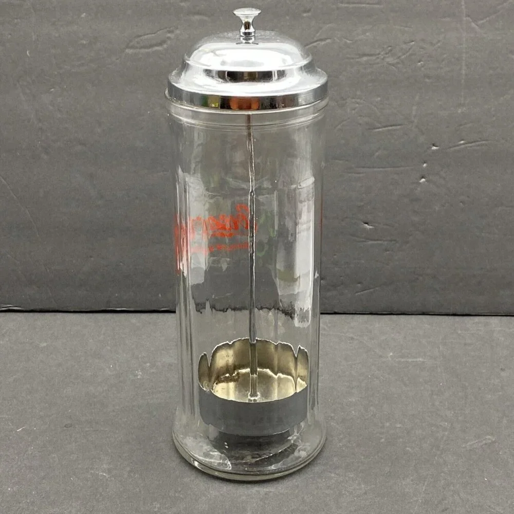 VTG 1992 Coca-Cola Glass Straw Dispenser Jar Chrome Lid Soda Fountain Diner Coke